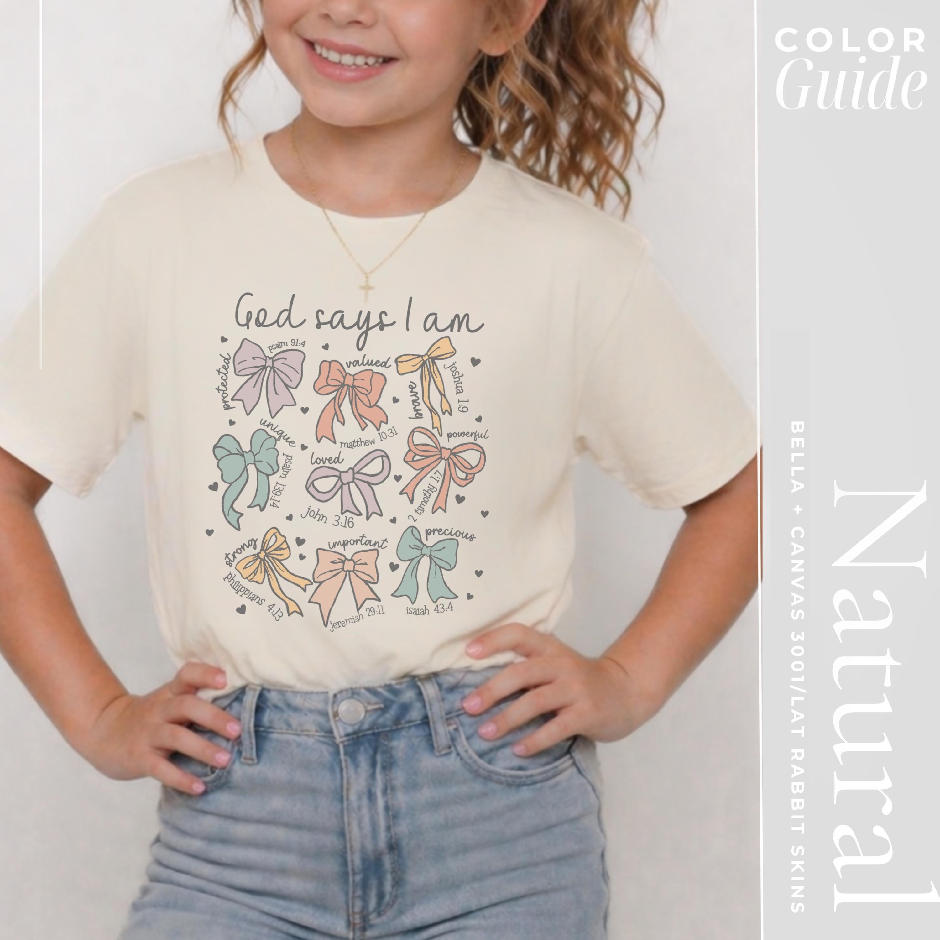 God Says I Am Christian Shirt For Girls | Girls Bible Verse Tee With Bow