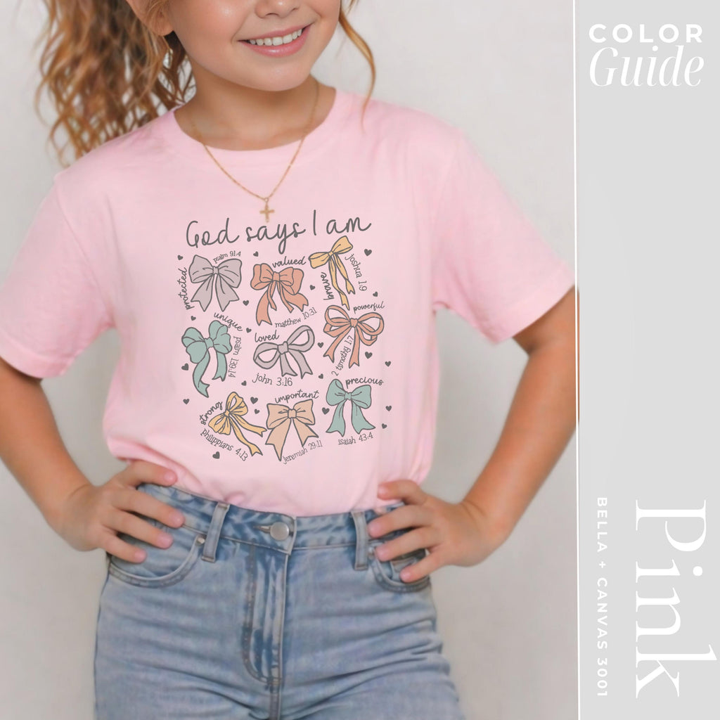 God Says I Am Christian Shirt For Girls | Girls Bible Verse Tee With Bow