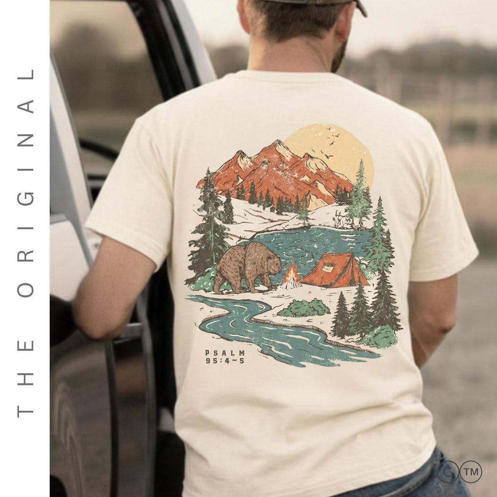 Mens Faith Outdoors Christian Camping Shirt | Psalm Wilderness Design