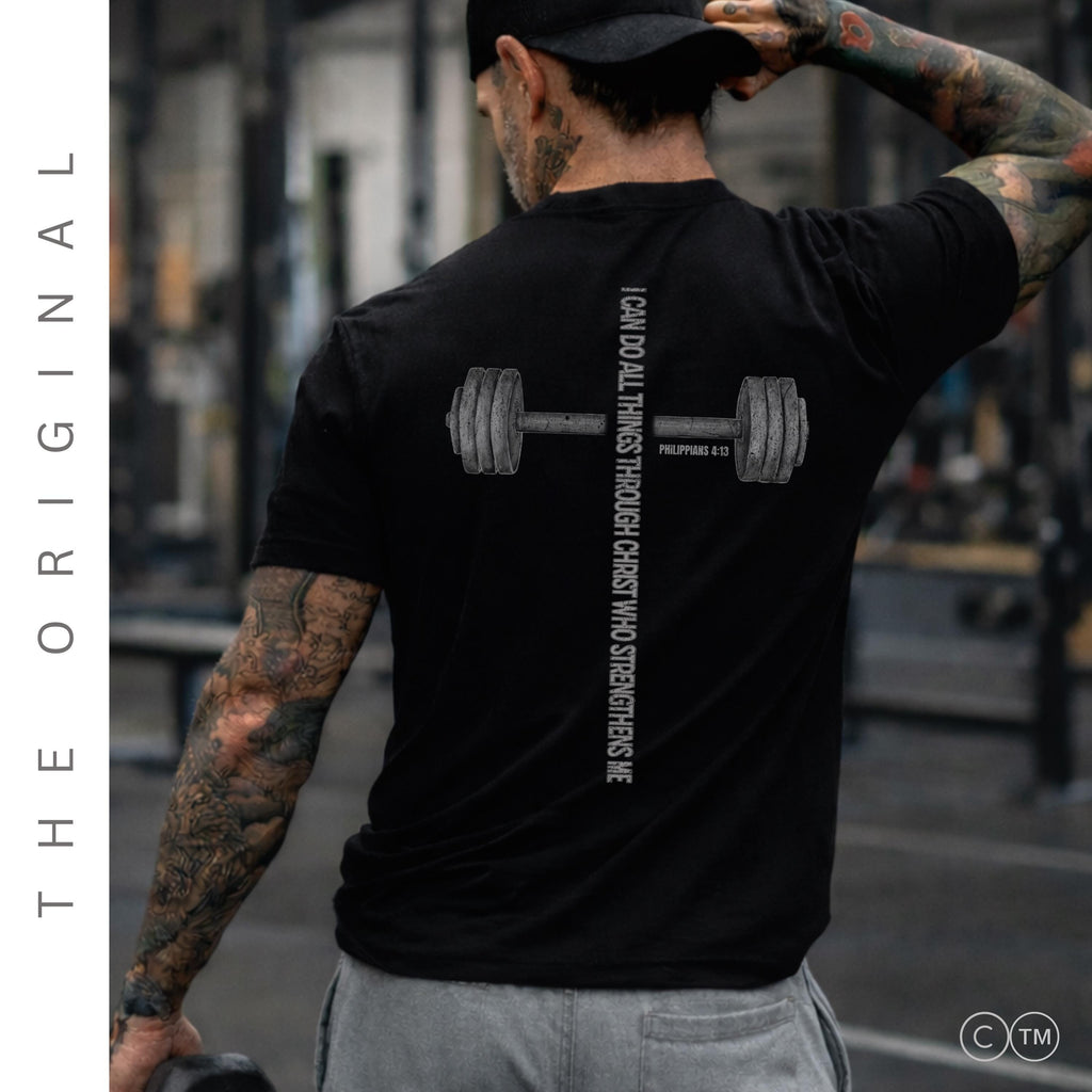 Christian Gym Shirt | Faith Fitness Tee Philippians 4:13 Strength Through Christ