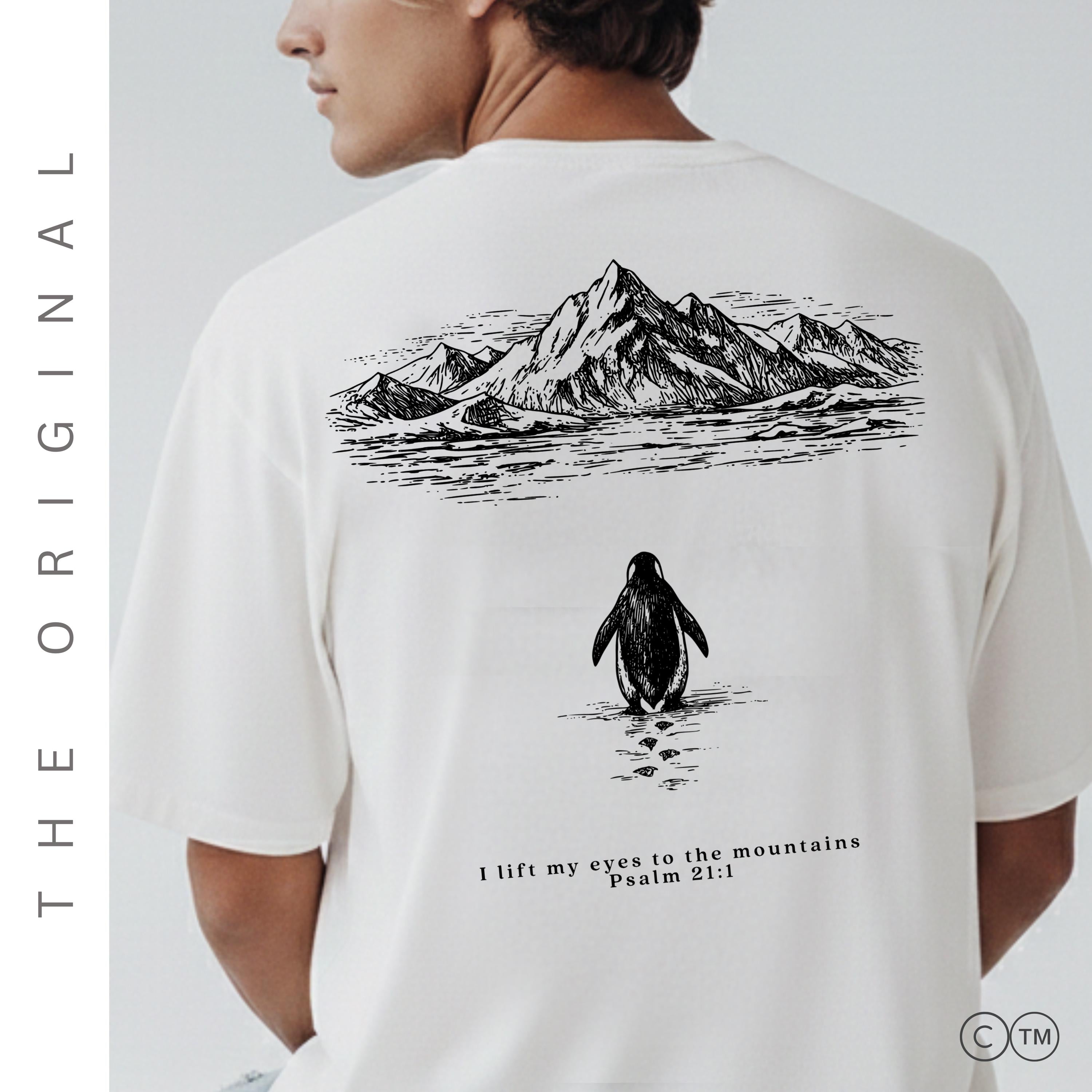 Psalm 121 Christian Faith Shirt | Penguin But Why? Mountain Graphic Tee Inspired by Scripture