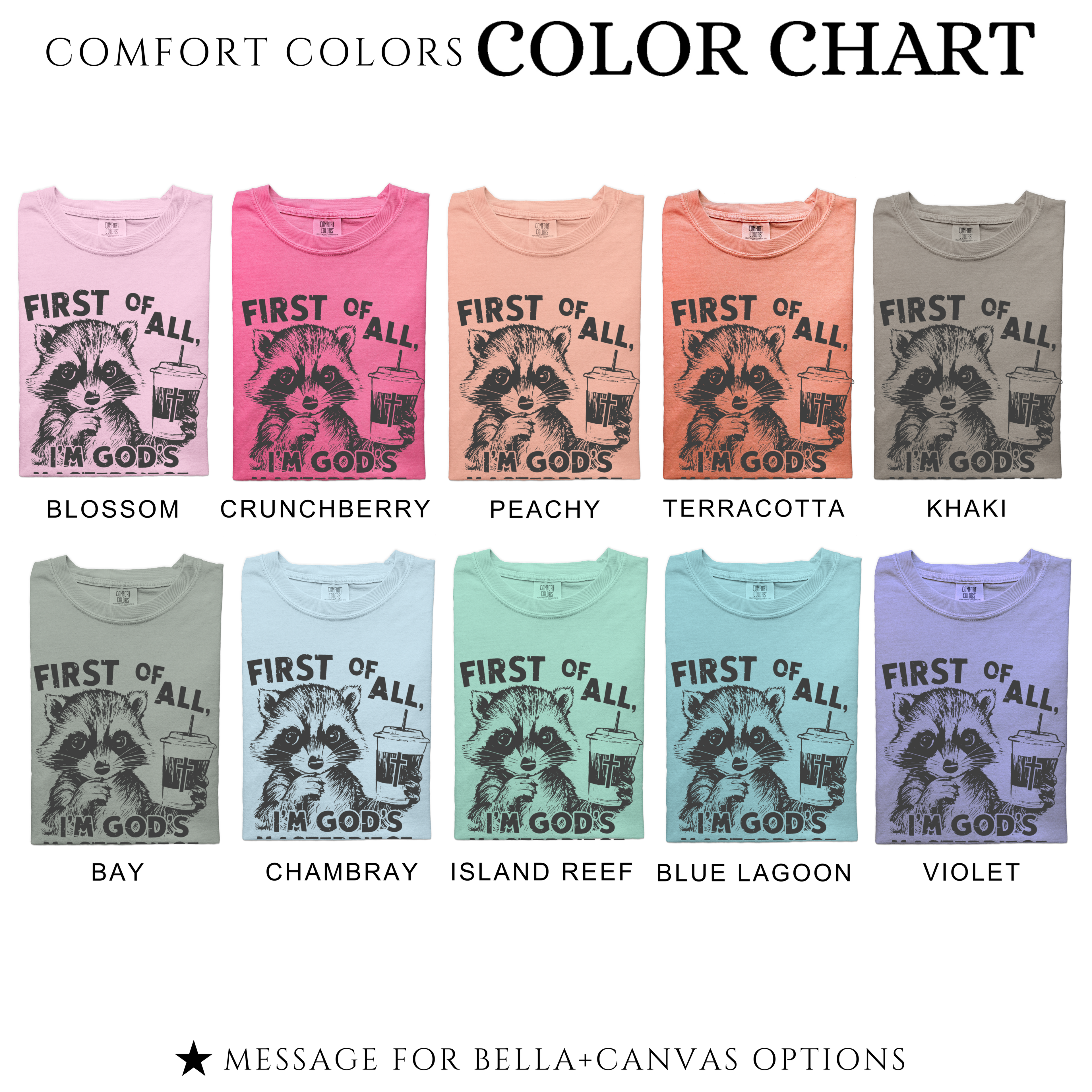 First of All I’m God’s Masterpiece Shirt | Faith Graphic Tee for Women | Christian Raccoon T-Shirt