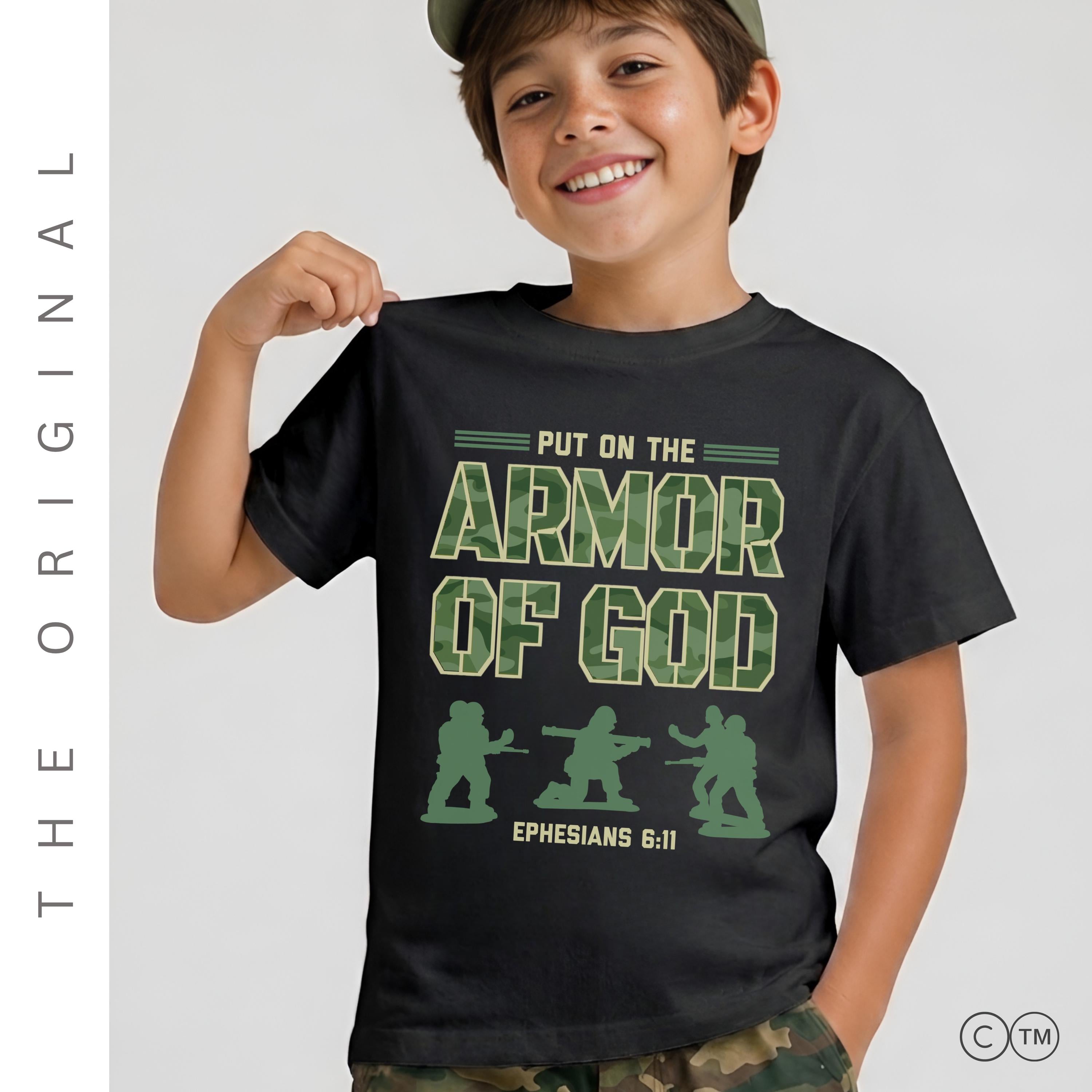 Armor of God Christian Shirt | Kids Military Tee With Bible Verse Camo Design