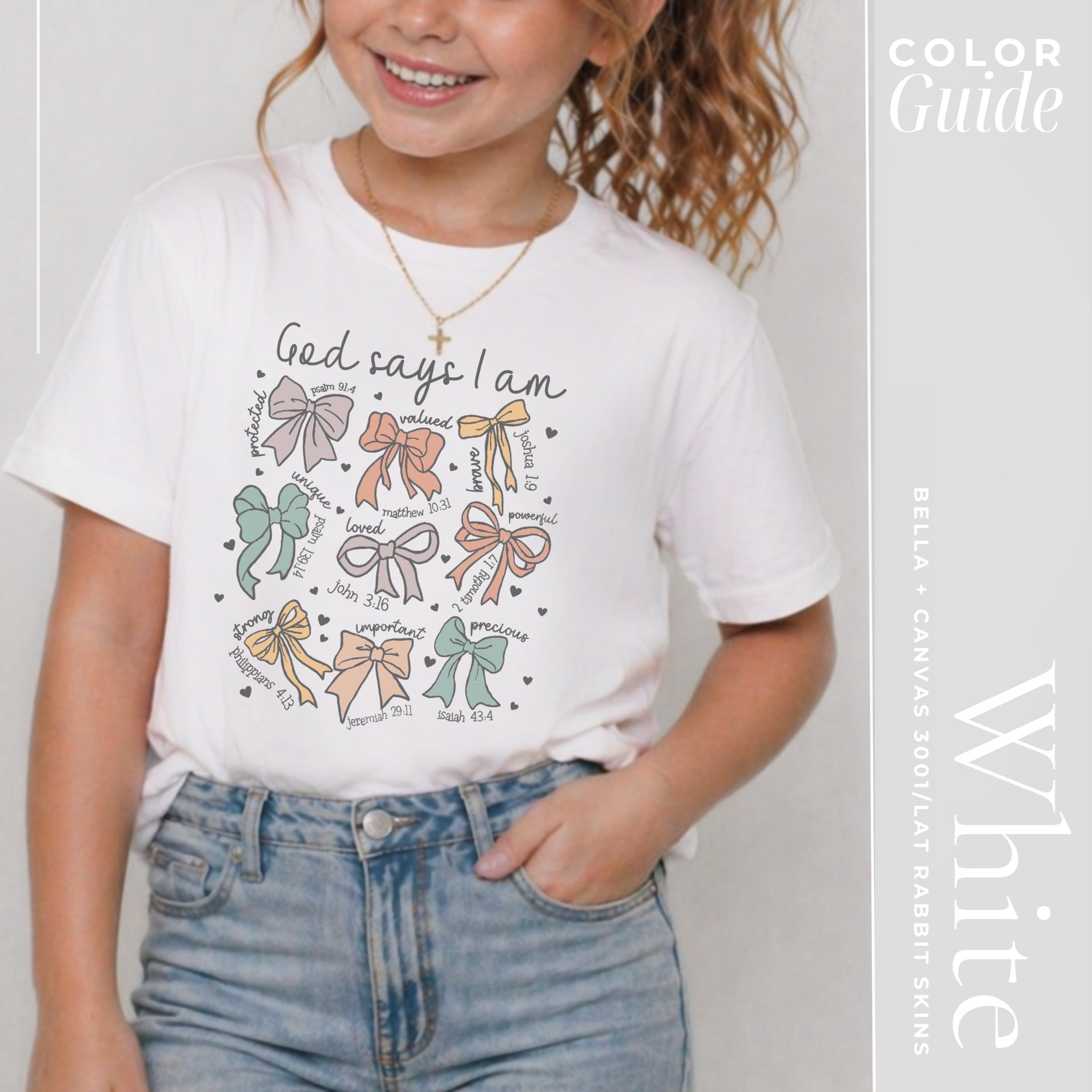 God Says I Am Christian Shirt For Girls | Girls Bible Verse Tee With Bow