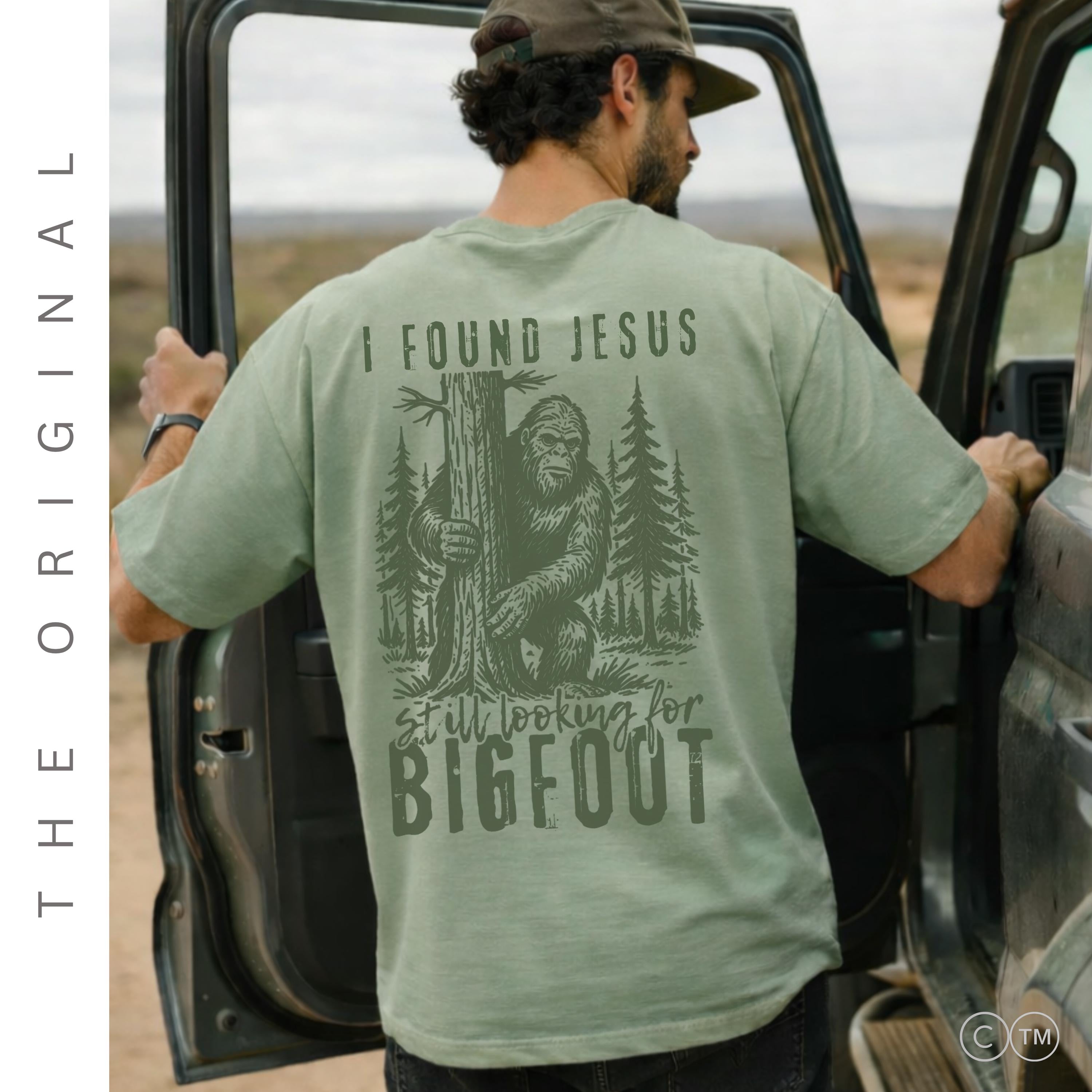 I Found Jesus Still Looking For Bigfoot™ Christian Shirt Men | Faith Based Shirts Summer Religious Apparel Tee