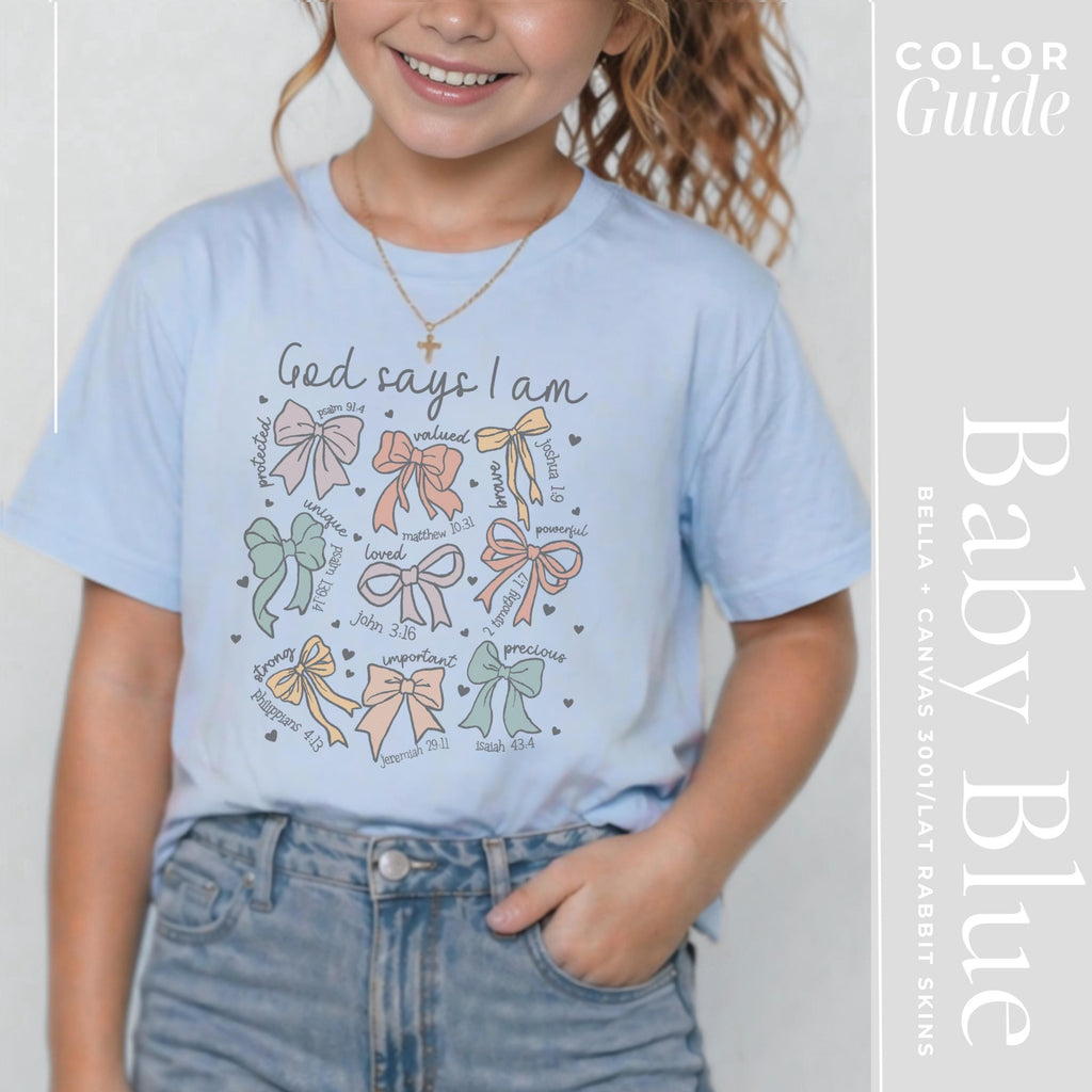 God Says I Am Christian Shirt For Girls | Girls Bible Verse Tee With Bow