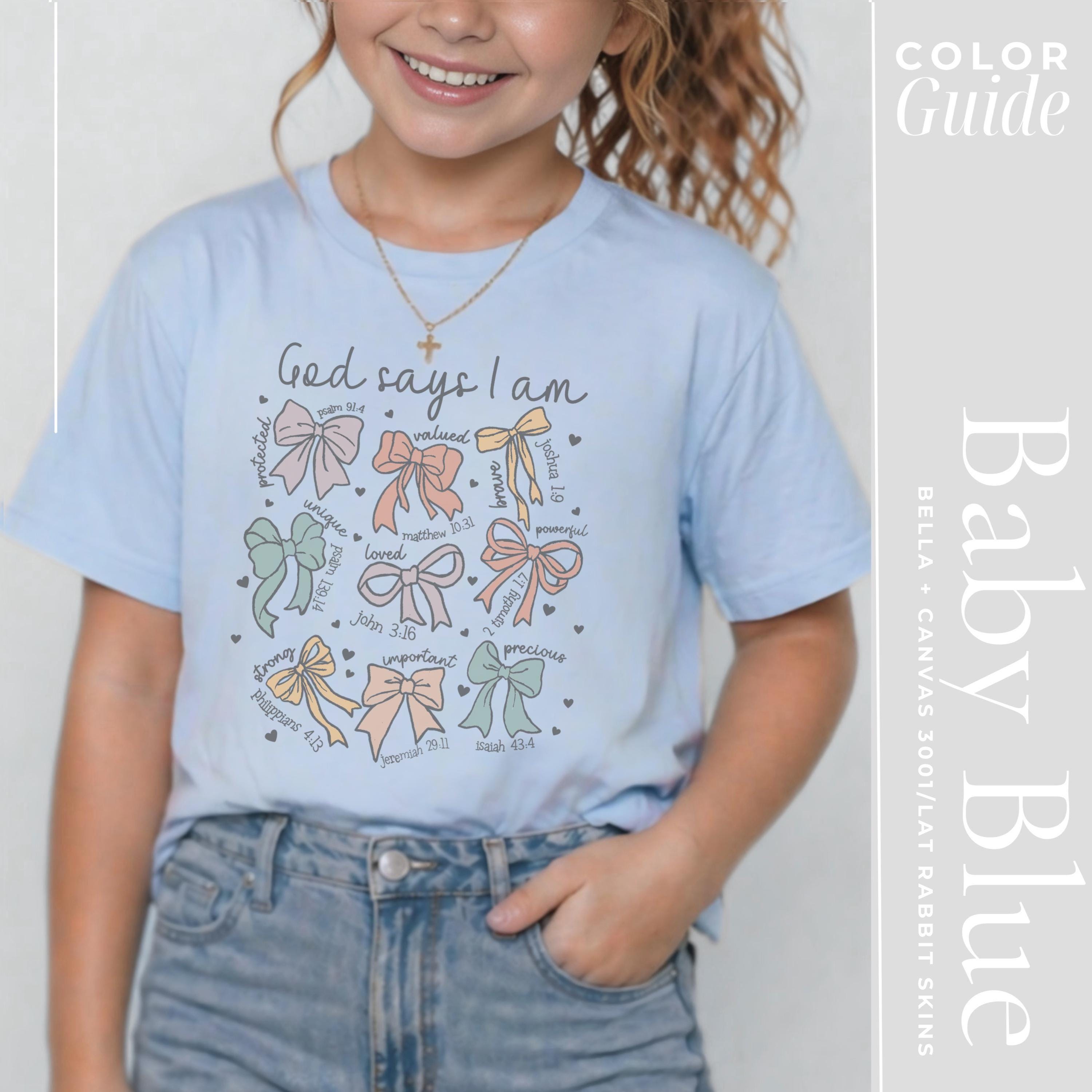 God Says I Am Christian Shirt For Girls | Girls Bible Verse Tee With Bow