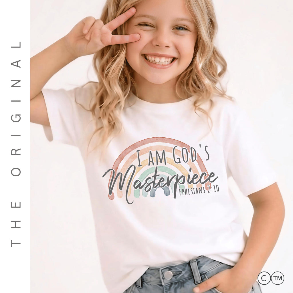 I am God's Masterpiece Christian Shirt for Kids | Rainbow Faith Tee