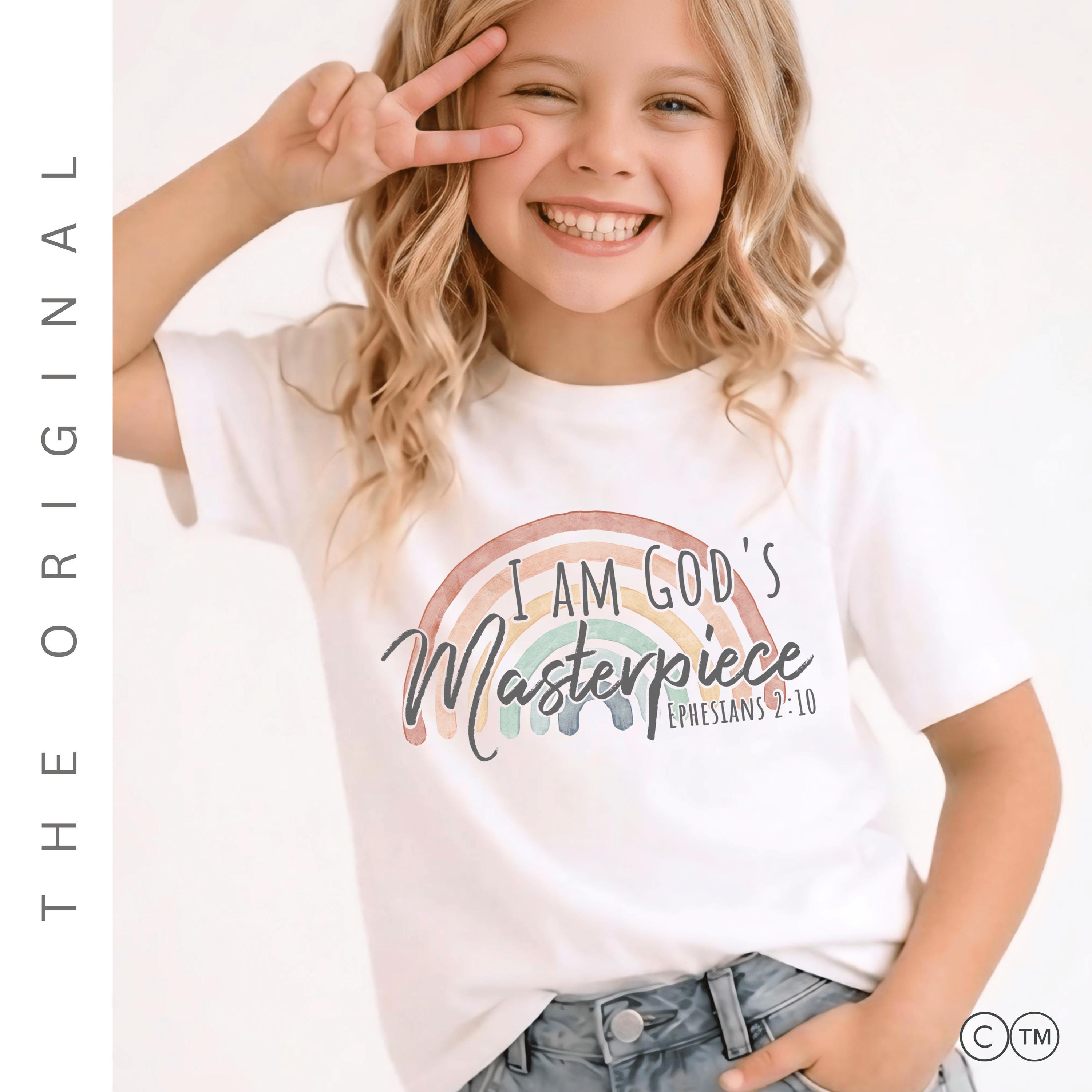 I am God's Masterpiece Christian Shirt for Kids | Rainbow Faith Tee