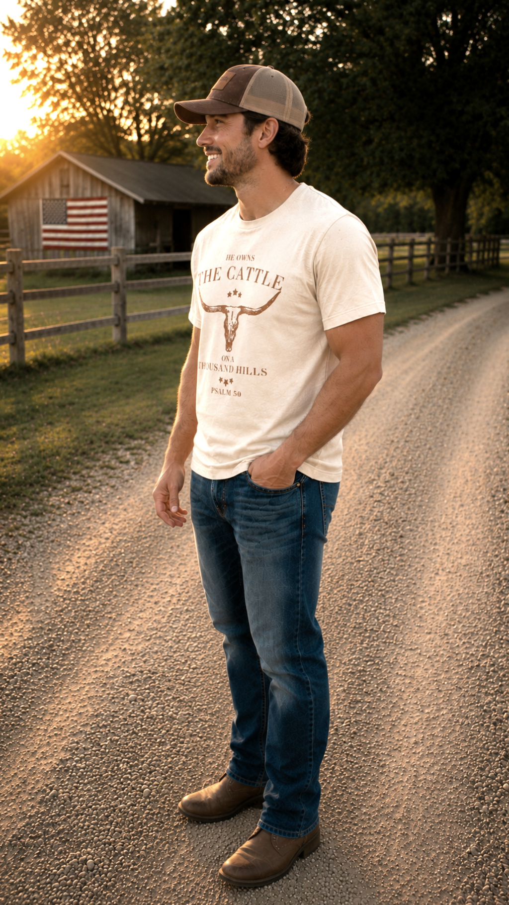 He Owns the Cattle on a Thousand Hills T-Shirt | Christian Country Tee