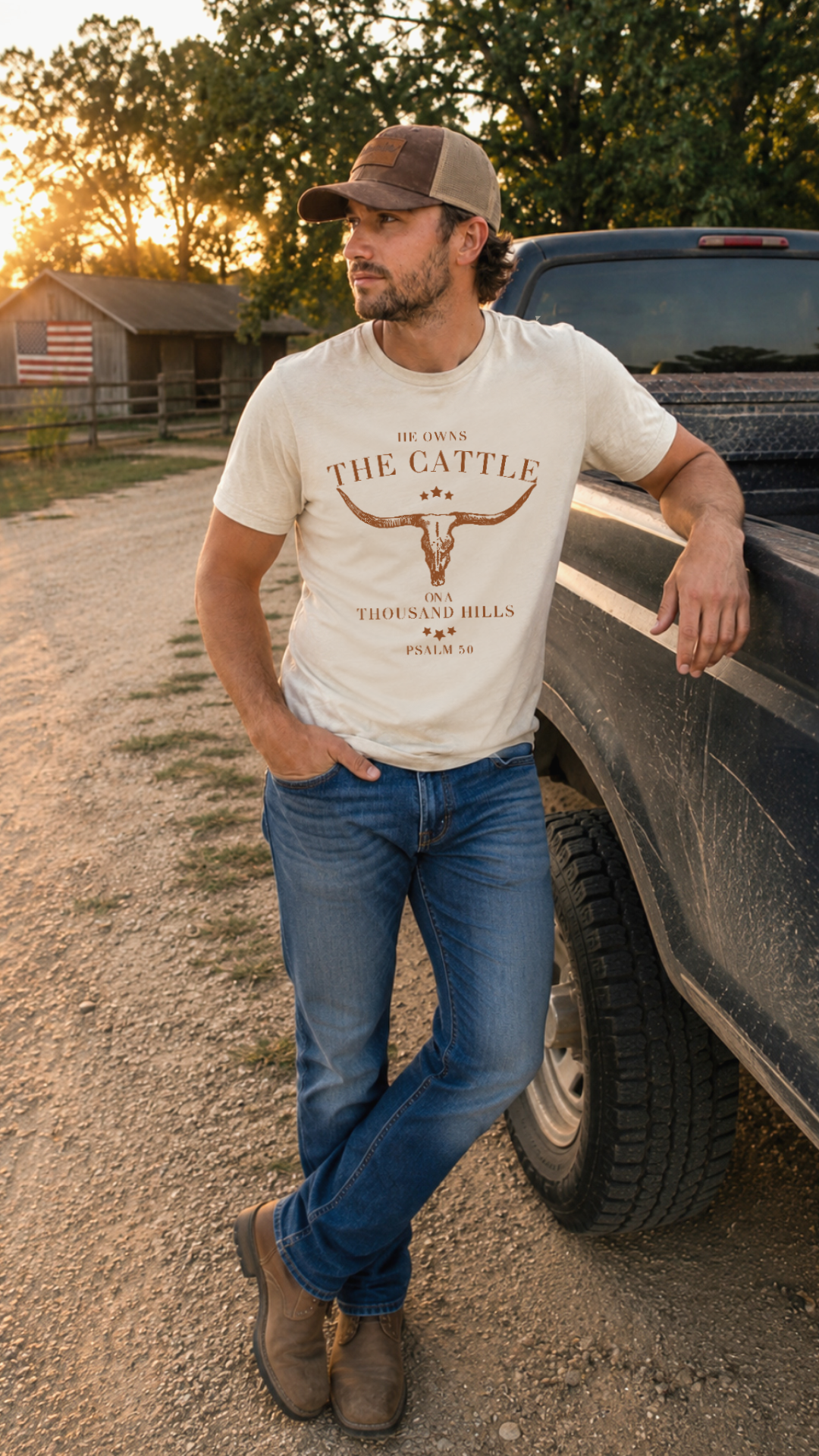 He Owns the Cattle on a Thousand Hills T-Shirt | Christian Country Tee