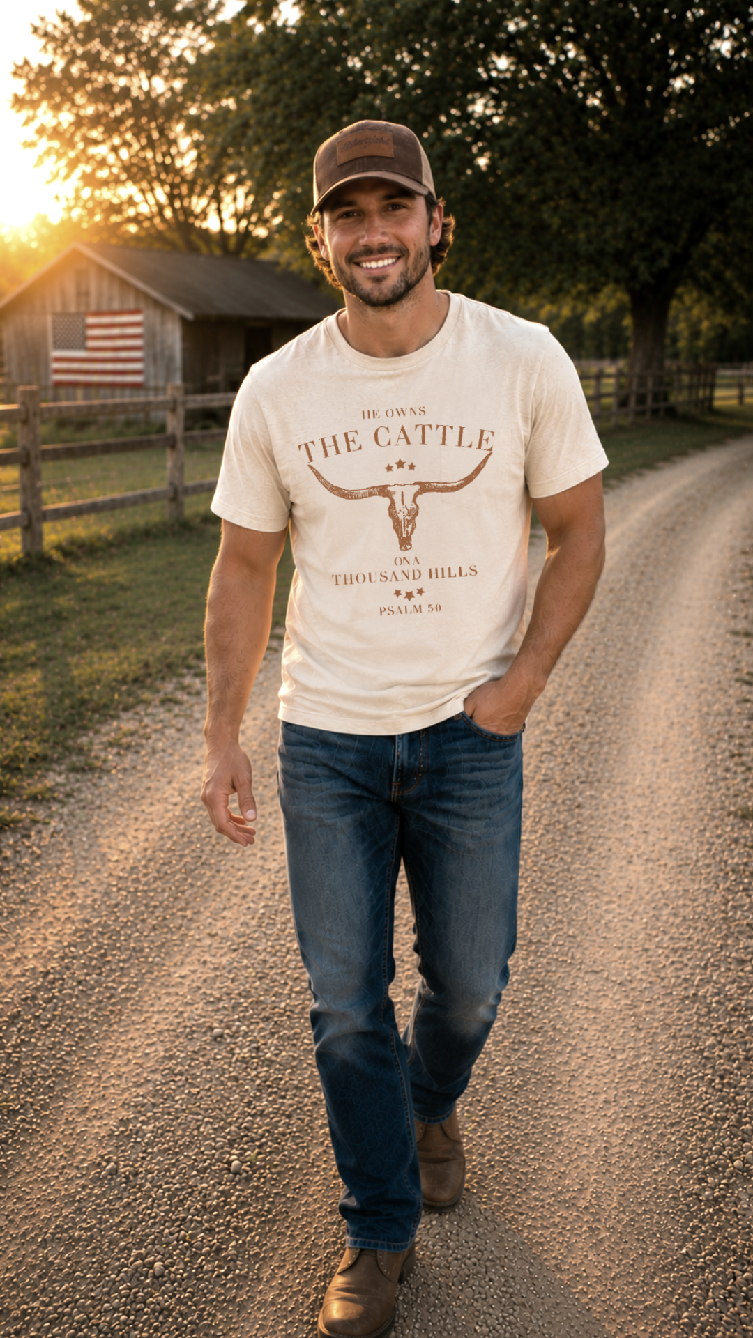 He Owns the Cattle on a Thousand Hills T-Shirt | Christian Country Tee